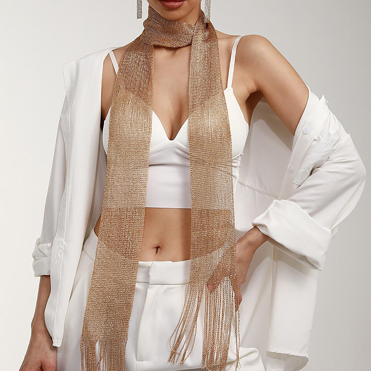 Shiny Tassel Knitted Scarf Women Wrap Long Scarves Islamic - Main Image