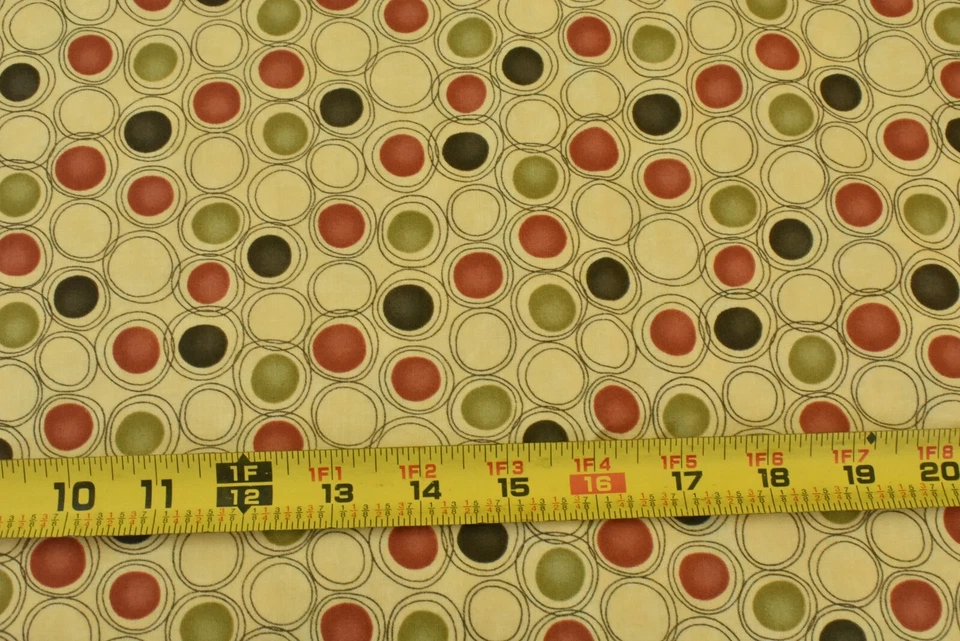 By 1/2 Yd, Rust Olive & Gray Circles on Yellow, Moda, Gervais/Circle & Dots,V416 - Image 2 of 4