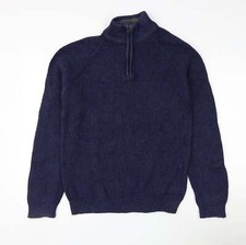 BHS Herren Pullover blau hochgeschlossen Baumwollmischung Gr&ouml;&szlig;e M