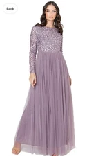 Maya Deluxe Maxi Long Sleeve Moody Lilac Dress SIZE 26 PROM BRIDESMAID New