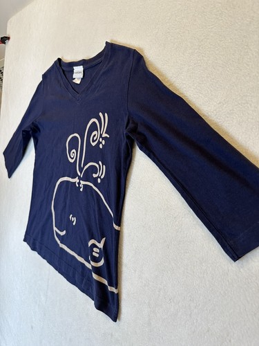 Marushka Womens Hand Printed Whale Graphic 3/4 Sleeve T Shirt - Size Small - Picture 2 of 14