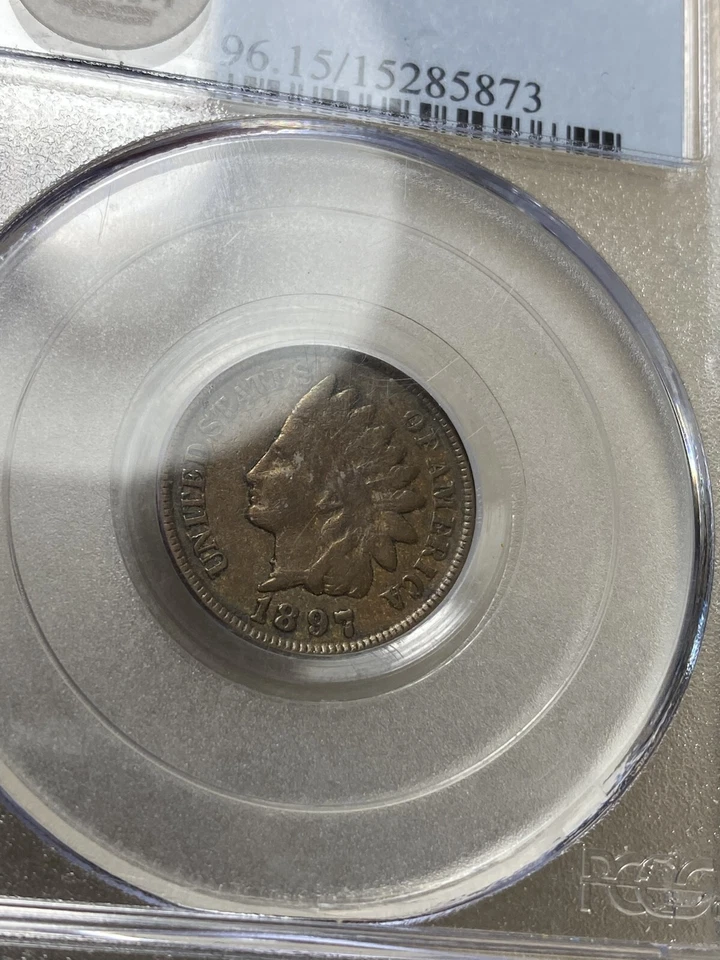1897 Indian Head Cent PCGS F15 1 in Neck Variety Scarce Type - Image 4 of 4