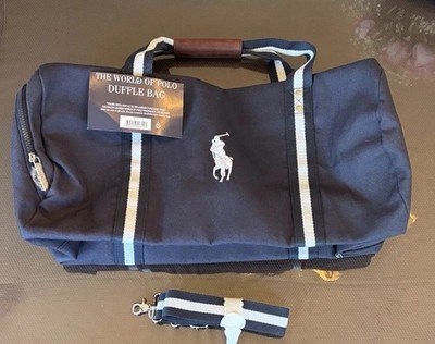 Ralph Lauren World of Polo Blue Solid Duffle Bag w/ Adjustable Shoulder Strap