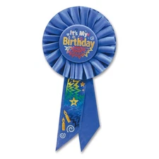 Beistle "It’s My Birthday" Rosette Party Ribbon, 3.25" x 6.5", Blue