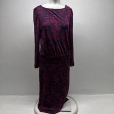 Tory Burch Etta Dress Midi Stretch Jersey Long Sleeve Floral Red Size Medium