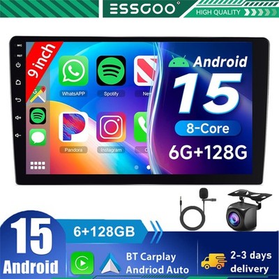 9'' 2DIN Carplay Android15 6+128G Car Stereo Radio 4G GPS Nav CarPlay with Camera