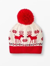 Hanna Andersson Reindeer Knit Winter Hat pom snowflake medium girls boys
