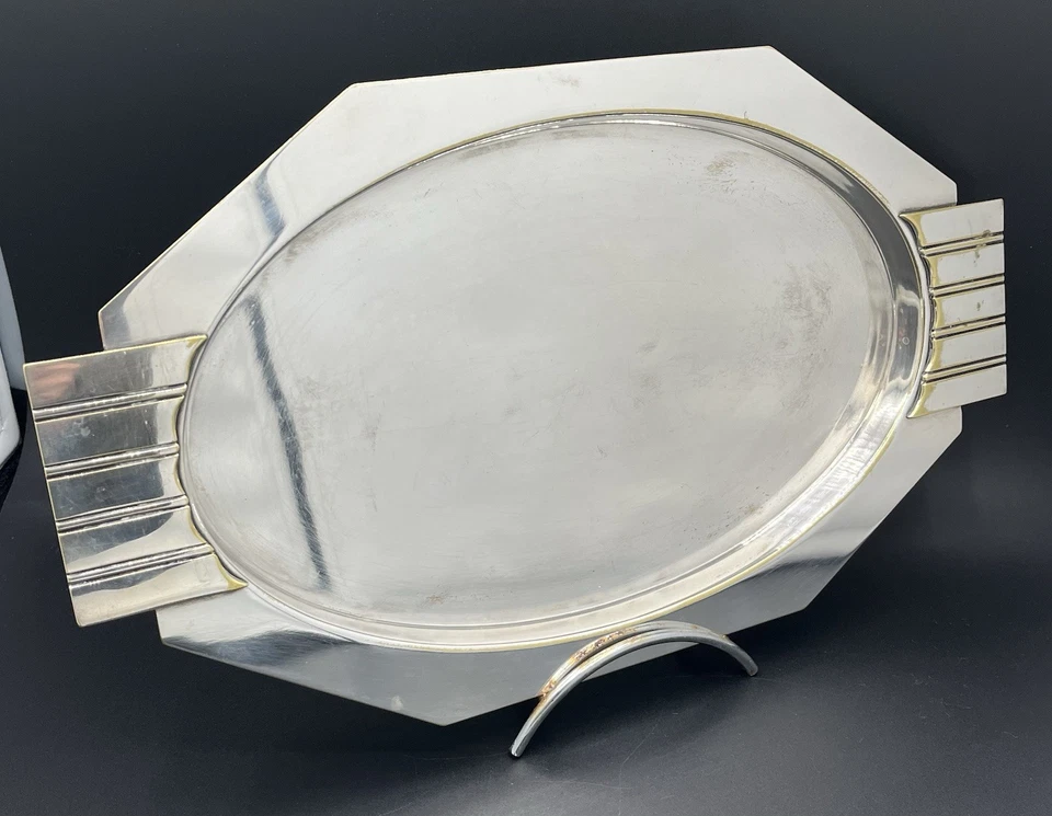 Plat Art Déco en métal argenté orfèvre Bouillet-Bourdelle Paris XXème - Photo 2/4