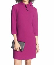 Eliza J Sz 2 60s Style Bow Neck New Magenta Pink Dress 3/4 Sleeve Sheath Crepe