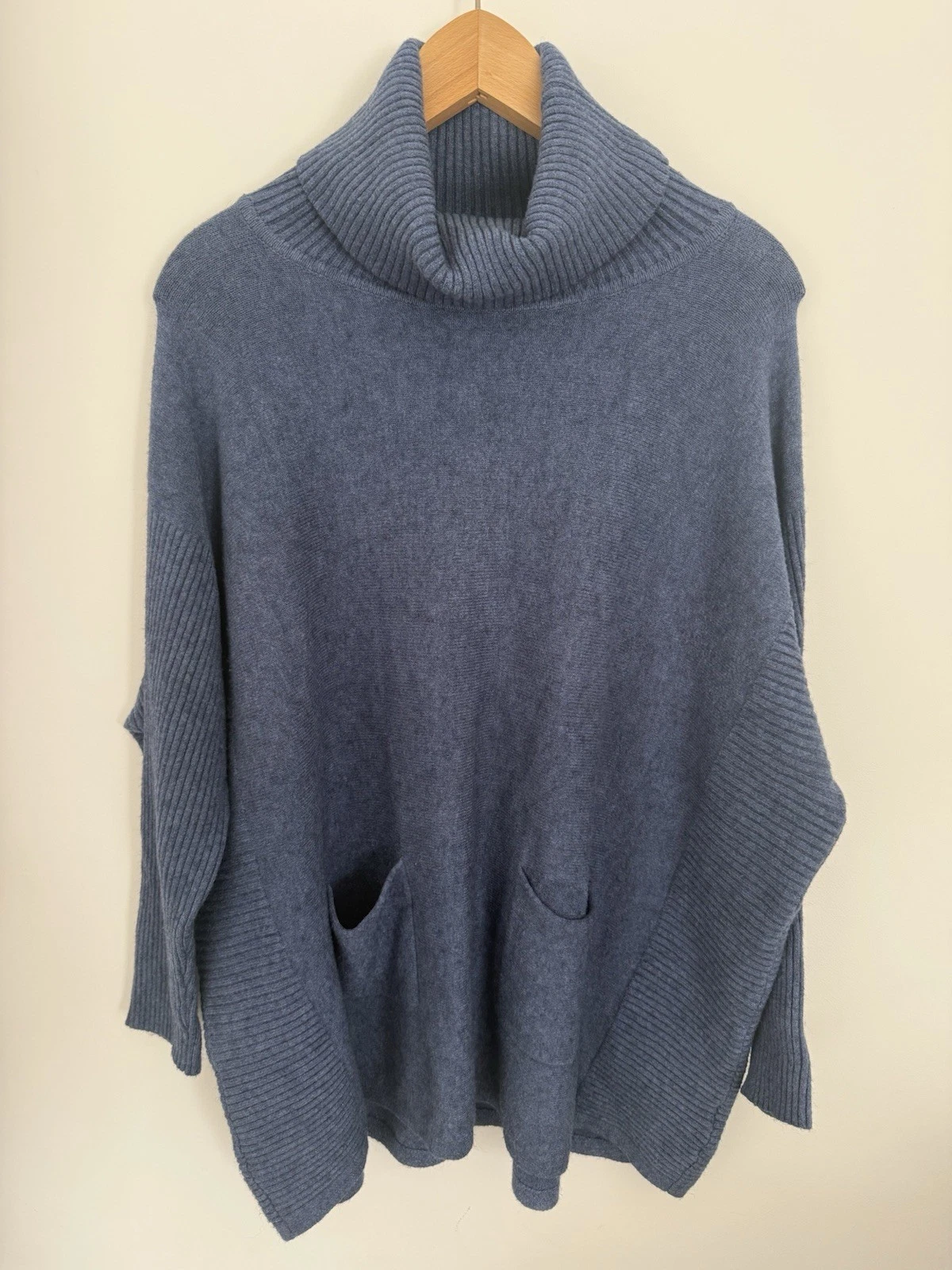 House of Tweed Roll Neck Poncho Jumper Blue One Size / M Oversized Country Style