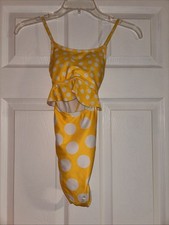 Wonder Nation Girls One Piece Swimsuit Yellow White Dots Size L 10-12