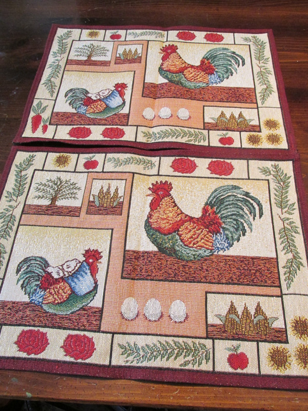 ""2 CHICKEN THEMED TAPESTRY PLACEMATS"" - NWOT