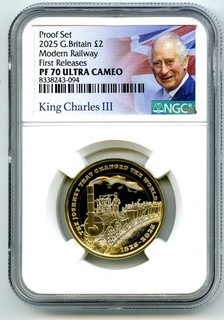 2025 2£ GREAT BRITAIN TWO POUND NGC PF70 UCAM MODERN RAILWAY TRAIN FIRST RELEASE