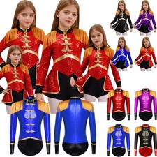 Girls Circus Ringmaster Costume Long Sleeve Metallic Tassels Gymnastics Leotard
