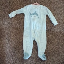 Shark Footed One-Piece Coverall Wave Pattern White Blue Long Sleeve