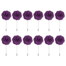 12Pcs Groom Boutonnieres Rose Boutonnieres Pin 3.5"x1.6" for Wedding Dark Purple
