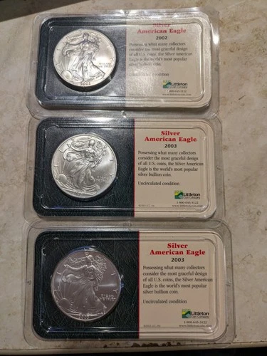 2002 & 2003  1 Oz Silver American Eagle (Brilliant Uncirculated)