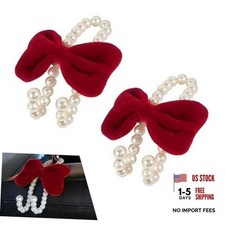2PCS Car Purse Hooks - Adorable Bow-tie Pearl Decorated Storage Hook - 2PCS Red
