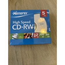 Memorex 5 Pack High Speed 12x CD-RW Blank Media 700MB 80min New Sealed