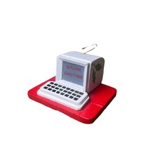 Vintage Desktop Computer Happy Holidays Screen Holly TS Wood Ornament