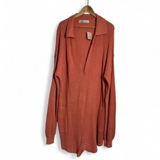 Free People Sweater Dress Collared Boho Burned Orange Oversized Women's Large
