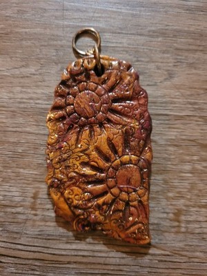 Wooden Artisan Made Signed Floral Design Pendant Handmade Boho Hippy Nature...