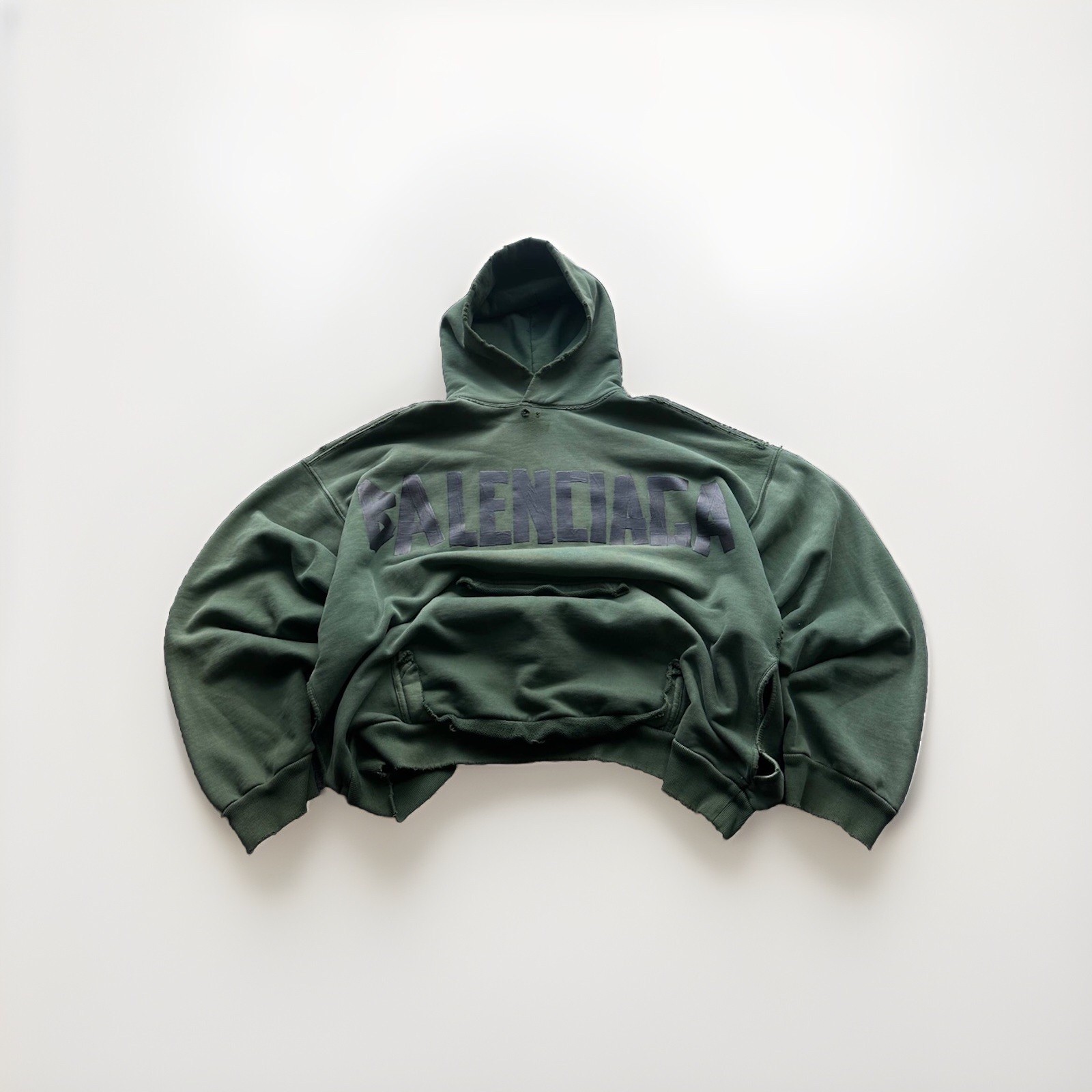 RARE COLOR 🚨 BALENCIAGA TAPE GREEN HOODIE BLACK BIG LOGO DISTRESSED Y2K image 5