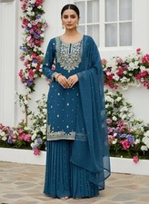 Attractive Designer Faux Georgette Kurta Palazzo With Dupatta For Women