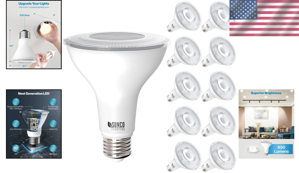 Sunco Flood Light Bulbs 10 Pack, E26 Base,  Listed - Image 2 of 4