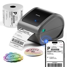 Omezizy Bluetooth Shipping Label Printer with 500pcs Labels Compact, Grey