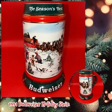 Vintage 1991 Budweiser Holiday "The Seasons Best" Beer Stein Green/Red/Gold