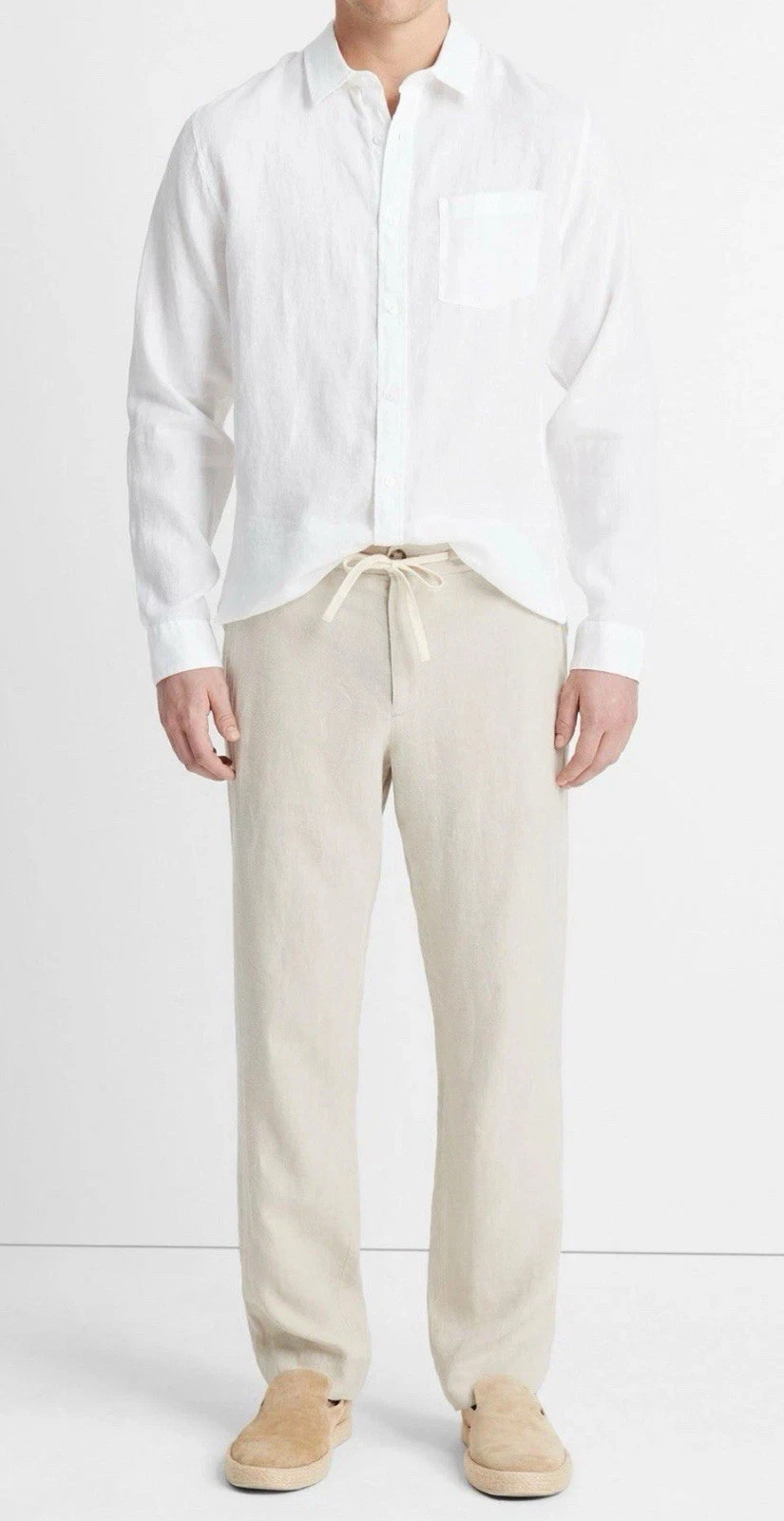 VINCE Hemp Drawstring Pant For Men Linen Light Off-White Tan Pick Sz NWT