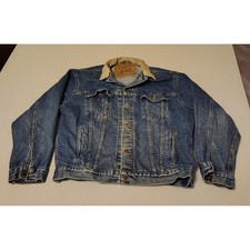 Levi Strauss & Co Denim Jacket Trucker Style Tan Collar Men Large Made in USA
