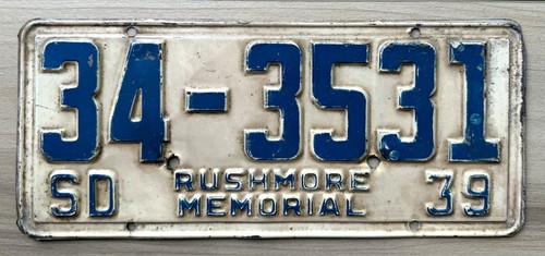 1939 South Dakota License Plate - Original Paint Condition
