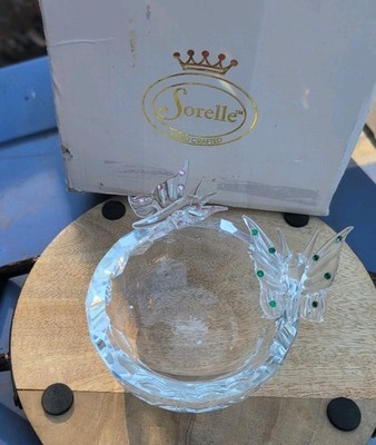 Sorelle Crystal Butterfly Jewelry Dish Pink And Green- New In Box