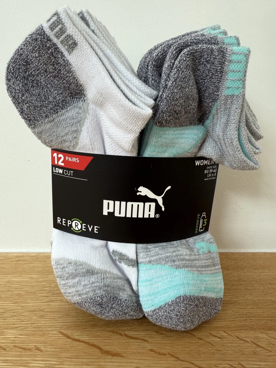 Puma Repreve 12 Pairs Women’s Low Cut Socks - Size UK 6-8 - Light Grey - New