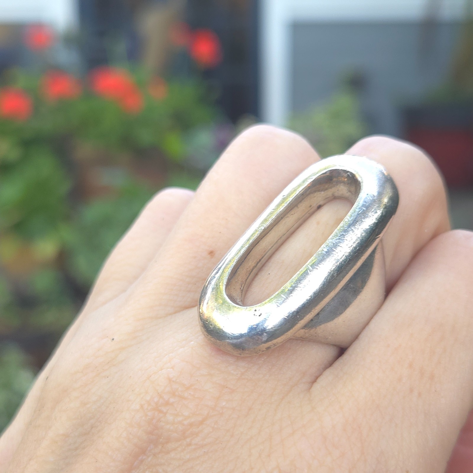 Large Solid Chuncky Openwork Modern 925 Silver Ri… - image 12