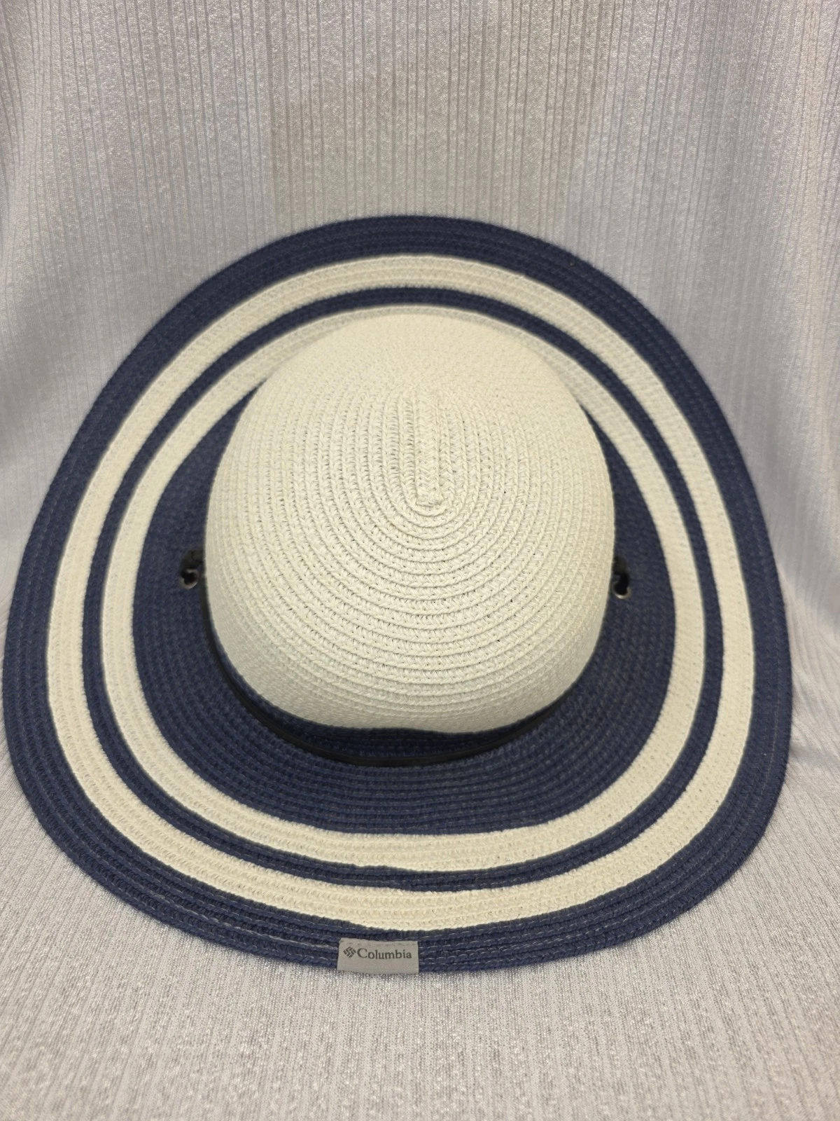 Columbia Blue & White Striped Sun Hat w/ Chin Strap, Unisex Adults S/M