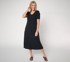 Denim  Co. Beach Jersey Regular Midi Dress with Pockets Black 1X New
