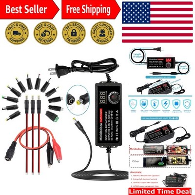 72W AC/DC Adapter, Adjustable Voltage with Safety Protection & 16 Tips Included