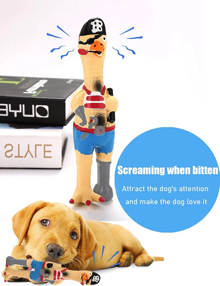 Juguete chirriante de goma para perro pollo gritando, 8,5 pulgadas de alto, látex masticar molar perro para Foto 3 de 4