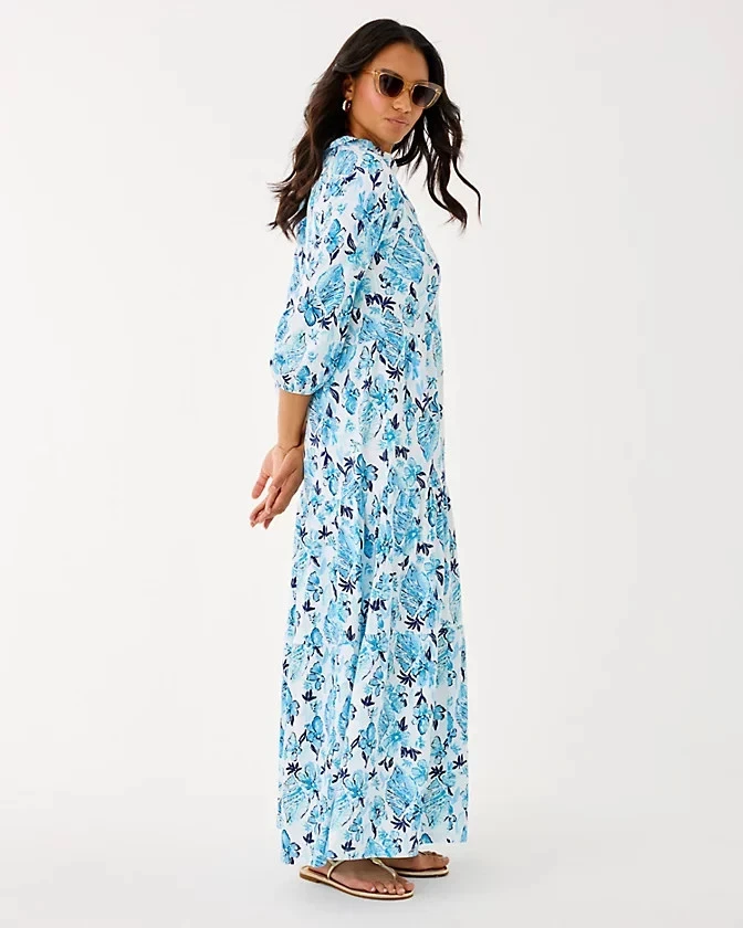 Nuevo con etiquetas Maxi Vestido Lilly Pulitzer Malone Manga 3/4 Color: Blanco Resort, Elige Talla Foto 4 de 4