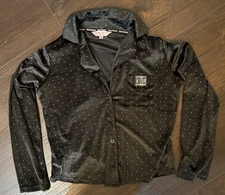 Juicy Couture Black Velour Pajama Top, Long Sleeve, Button Up, Soft Cozy. Sz Sm