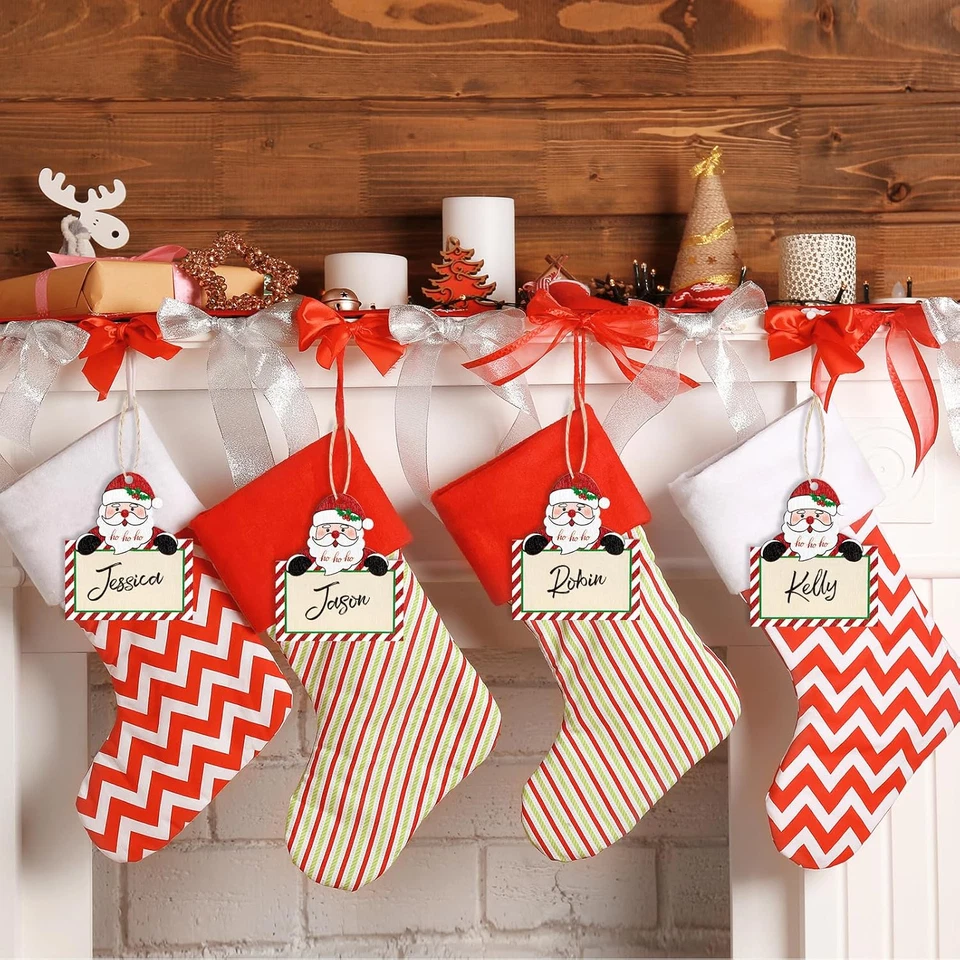12 Piezas Etiquetas Medias Navidad Personalizadas Etiquetas Medias Etiquetas Madera Nombre para C Foto 3 de 4