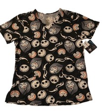 Disney Nightmare Before Christmas Scrub Top Jack Sally Zero Black Size Small NWT