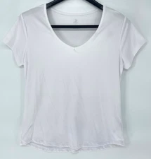 RBX Women's White V-Neck Short Sleeve Tee Shirt Size L Stretchy Polyester