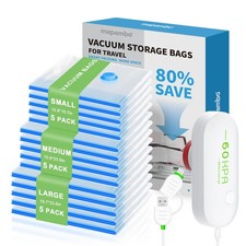 15 Pack Vacuum Seal Bags for Clothing Travel with -60000Pa USB Pump, Save 80 ...