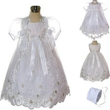 New Baby Infant Girl Toddler Christening Baptism Bonnet Formal Dress White