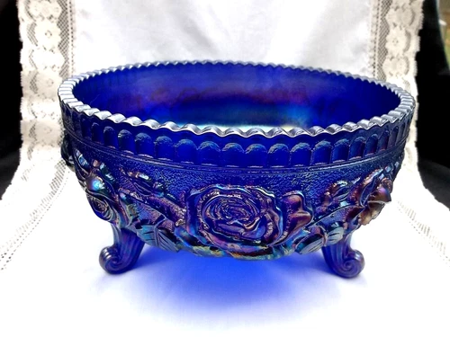 IMPERIAL BLUE  LUSTRE ROSE  3 TOED  BOWL/ FERNER MARKED IG