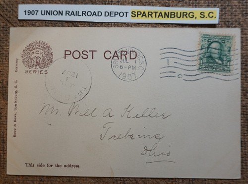 postale: 1907 UNION RAILROAD DEPOT SPARTANBURG, S.C. Cartolina LITHO con segregazione - Foto 2 di 2